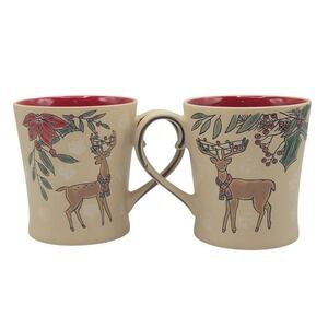 ELI + ANA Embossed Winter Deer Ceramic Coffee Mug 16oz Hand Painted Set Of 2